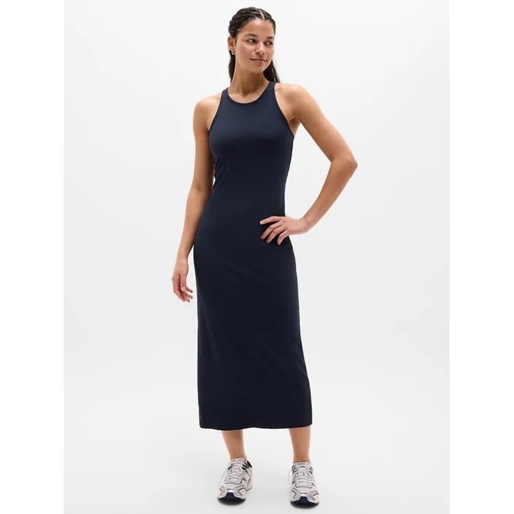 Athleta Signature Rib Maxi Dress Navy Blue Built-in Shelf Bra Racerback Small